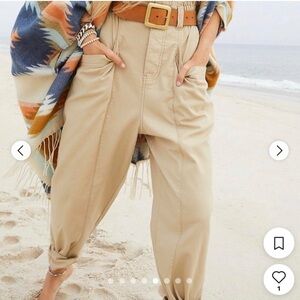 Free People Ready to Run Cinch Waist High-Rise Utility Pants. Size xs. Sand.